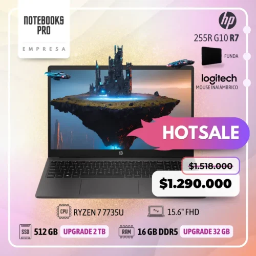 HP 255R G10 - RYZEN 7 7735U - SSD 512 GB - 16 GB RAM DDR5 - 15.6" FHD - 8 núcleos