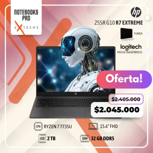 HP 255R G10 EXTREME - RYZEN 7 7735U - SSD 2 TB - 32 GB RAM DDR5 - 15.6" FHD - 8 núcleos