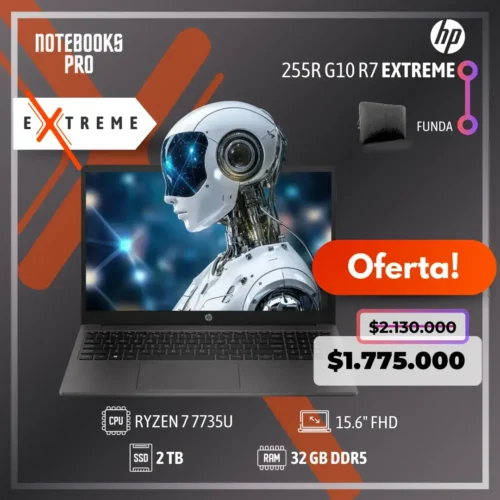 HP 255R G10 EXTREME - RYZEN 7 7735U - SSD 2 TB - 32 GB RAM DDR5 - 15.6" FHD - 8 núcleos
