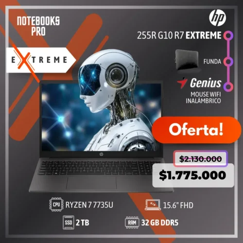 HP 255R G10 EXTREME - RYZEN 7 7735U - SSD 2 TB - 32 GB RAM DDR5 - 15.6" FHD - 8 núcleos