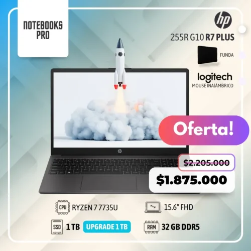 HP 255R G10 PLUS - RYZEN 7 7735U - SSD 1 TB - 32 GB RAM DDR5 - 15.6" FHD - 8 núcleos