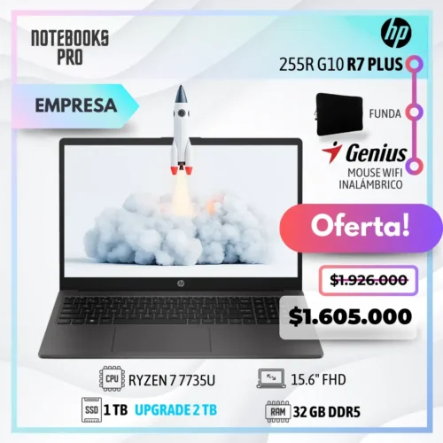 HP 255R G10 PLUS - RYZEN 7 7735U - SSD 1 TB - 32 GB RAM DDR5 - 15.6" FHD - 8 núcleos