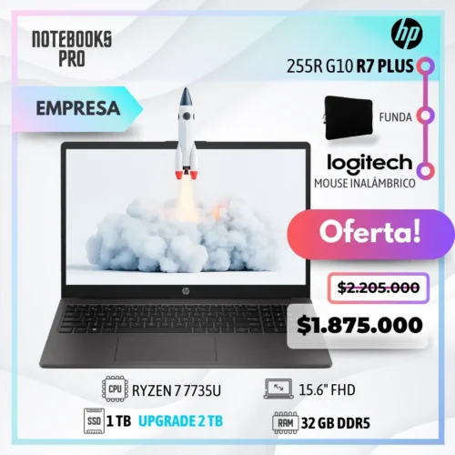 HP 255R G10 PLUS - RYZEN 7 7735U - SSD 1 TB - 32 GB RAM DDR5 - 15.6" FHD - 8 núcleos