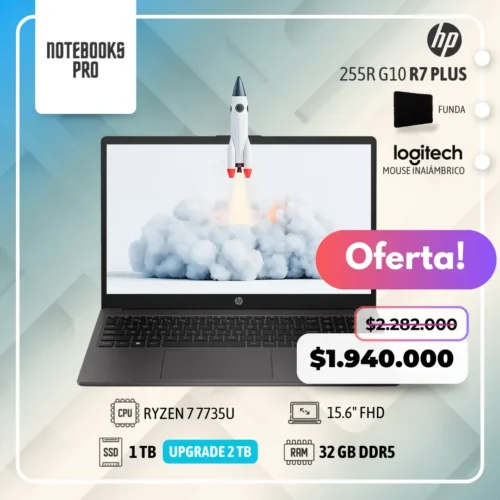 HP 255R G10 PLUS - RYZEN 7 7735U - SSD 1 TB - 32 GB RAM DDR5 - 15.6" FHD - 8 núcleos