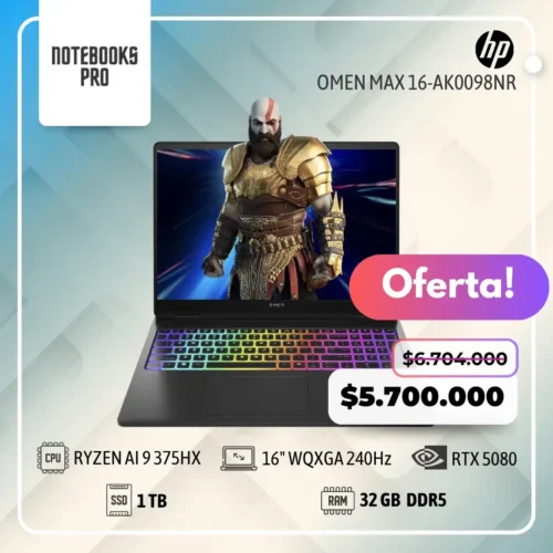 HP OMEN MAX 16-AK0098NR - RYZEN AI 9 375HX - SSD 1 TB - 32 GB RAM DDR5 - RTX 5080 - 16" WQXGA IPS 240Hz