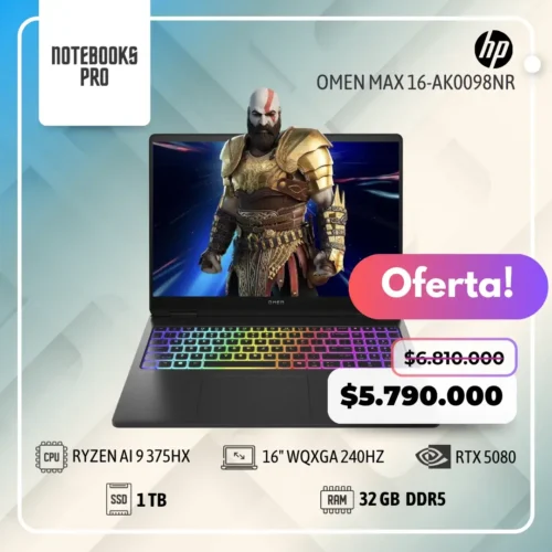 HP OMEN MAX 16-AK0098NR - RYZEN AI 9 375HX - SSD 1 TB - 32 GB RAM DDR5 - RTX 5080 - 16" WQXGA IPS 240Hz