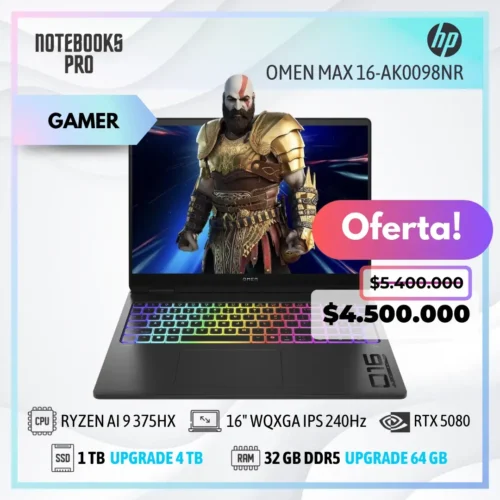 HP OMEN MAX 16-AK0098NR - RYZEN AI 9 375HX - SSD 1 TB - 32 GB RAM DDR5 - RTX 5080 - 16" WQXGA IPS 240Hz