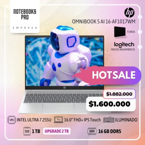 HP OMNIBOOK 5 AI 16-AF1017WM - ULTRA 7 255U - SSD 1 TB - 16 GB RAM DDR5 - 16.0” FHD+ IPS Touch - Teclado retroiluminado - 12 Núcleos