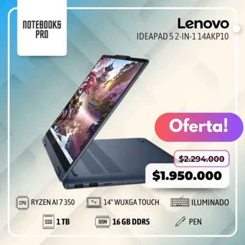 LENOVO IDEAPAD 5 2-in-1 14AKP10 - RYZEN AI 7 350 - SSD 1 TB - 16 GB RAM DDR5 - 14" WUXGA Touch - Teclado Retroiluminado - Lápiz óptico - 8 Núcleos