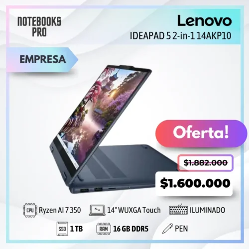 LENOVO IDEAPAD 5 2-in-1 14AKP10 - RYZEN AI 7 350 - SSD 1 TB - 16 GB RAM DDR5 - 14" WUXGA Touch - Teclado Retroiluminado - Lápiz óptico - 8 Núcleos