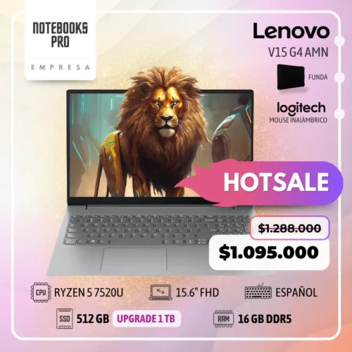 LENOVO V15 G4 AMN - RYZEN 5 7520U - SSD 512 GB - 16 GB RAM DDR5 - 15.6" FHD - Teclado español