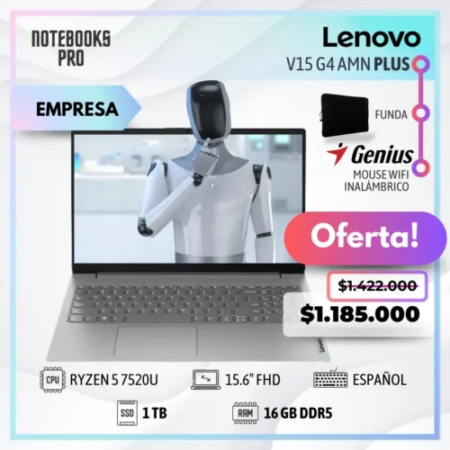 LENOVO V15 G4 AMN PLUS - RYZEN 5 7520U - SSD 1 TB - 16 GB RAM DDR5 - 15.6" FHD - Teclado español