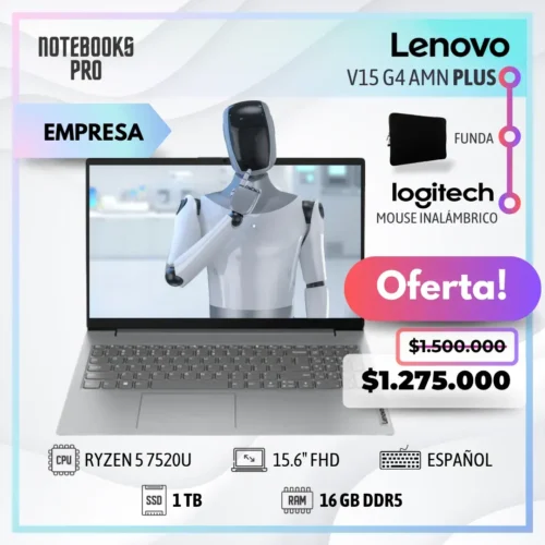 LENOVO V15 G4 AMN PLUS - RYZEN 5 7520U - SSD 1 TB - 16 GB RAM DDR5 - 15.6" FHD - Teclado español