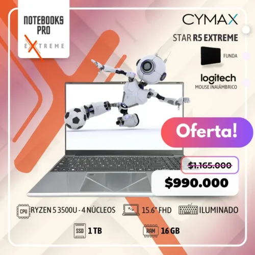 CYMAX STAR EXTREME - RYZEN 5 3500U - SSD 1 TB - 16 GB RAM - 15.6" FHD - 4 Núcleos - Teclado Retroiluminado