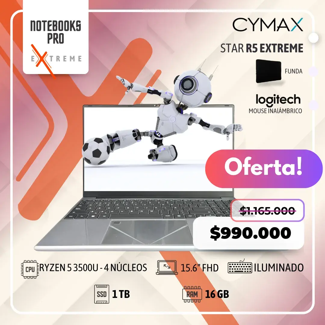 CYMAX STAR EXTREME - RYZEN 5 3500U - SSD 1 TB - 16 GB RAM - 15.6" FHD - 4 Núcleos - Teclado Retroiluminado