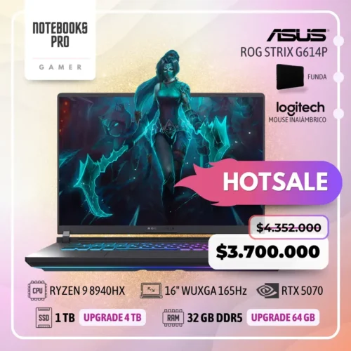 ASUS ROG STRIX G614P - RYZEN 9 8940HX - SSD 1 TB - 32 GB RAM DDR5 - 16" WUXGA 165Hz - RTX 5070 - Teclado retroiluminado - 16 núcleos