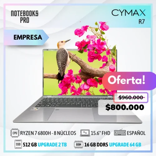 CYMAX R7 - RYZEN 7 6800H - SSD 512 GB - 16 GB RAM DDR5 - 15.6" FHD - 8 Núcleos - Teclado retroiluminado - Teclado español