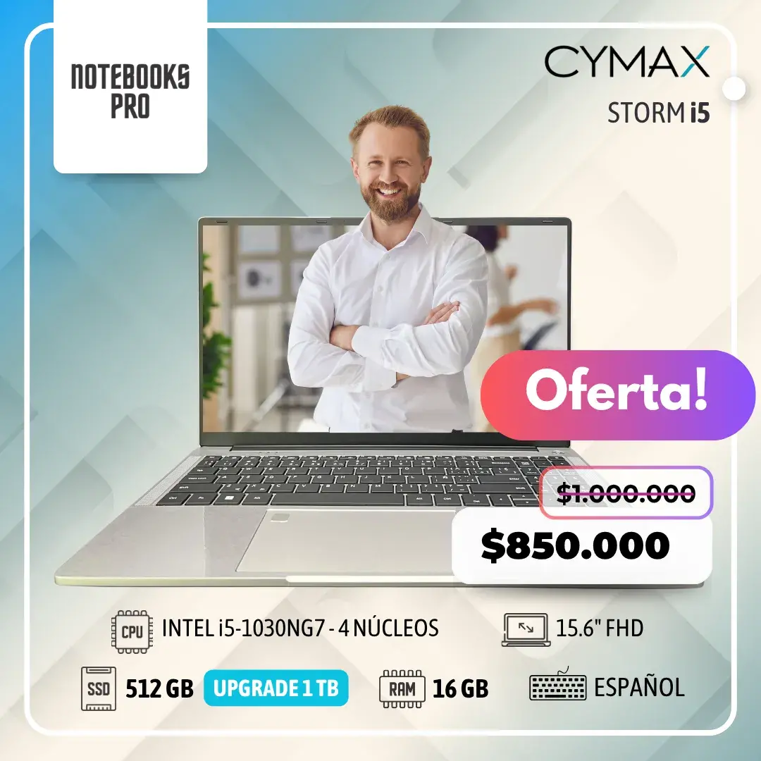 CYMAX STORM - i5-1030NG7 - SSD 512 GB - 16 GB RAM - 15.6" FHD - 4 Núcleos - Teclado Retroiluminado - Teclado español