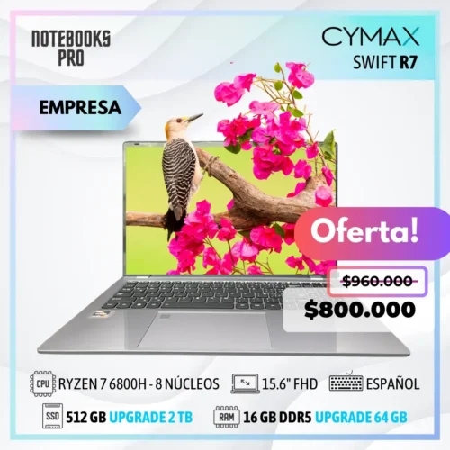 CYMAX SWIFT R7 - RYZEN 7 6800H - SSD 512 GB - 16 GB RAM DDR5 - 15.6" FHD - 8 Núcleos - Teclado retroiluminado - Teclado español