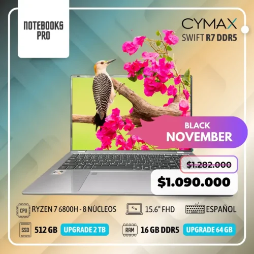 CYMAX SWIFT R7 - RYZEN 7 6800H - SSD 512 GB - 16 GB RAM DDR5 - 15.6" FHD - 8 Núcleos - Teclado retroiluminado - Teclado español