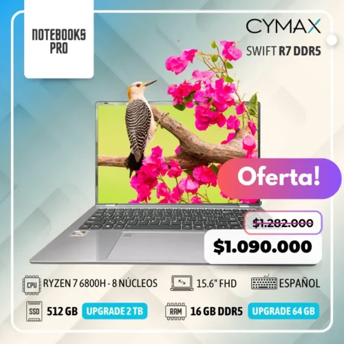 CYMAX SWIFT R7 - RYZEN 7 6800H - SSD 512 GB - 16 GB RAM DDR5 - 15.6" FHD - 8 Núcleos - Teclado retroiluminado - Teclado español