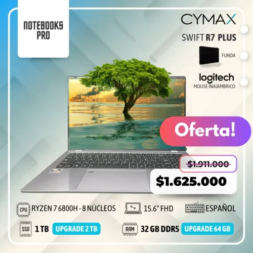 CYMAX SWIFT R7 PLUS - RYZEN 7 6800H - SSD 1 TB - 32 GB RAM DDR5 - 15.6" FHD - 8 Núcleos - Teclado retroiluminado - Teclado español