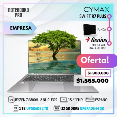 CYMAX SWIFT R7 PLUS - RYZEN 7 6800H - SSD 1 TB - 32 GB RAM DDR5 - 15.6" FHD - 8 Núcleos - Teclado retroiluminado - Teclado español