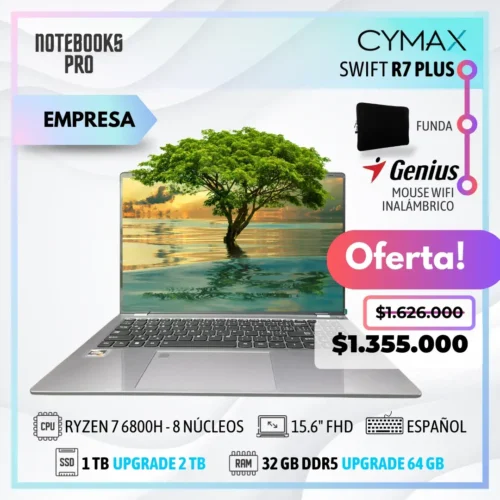 CYMAX SWIFT R7 PLUS - RYZEN 7 6800H - SSD 1 TB - 32 GB RAM DDR5 - 15.6" FHD - 8 Núcleos - Teclado retroiluminado - Teclado español