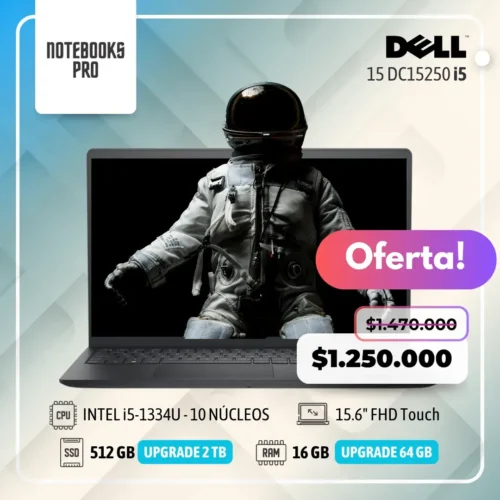 DELL 15 DC15250 - i5-1334U - 512 GB SSD - 16 GB RAM - 15.6" FHD Touch- 10 Núcleos