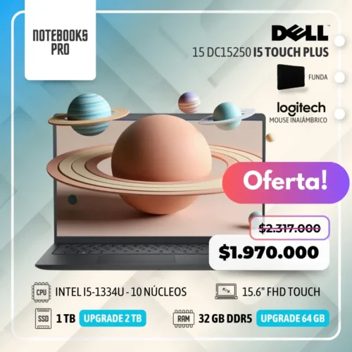DELL 15 DC15250 PLUS - i5-1334U - 1 TB SSD - 32 GB RAM DDR5 - 15.6" FHD Touch- 10 Núcleos