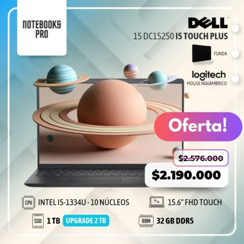 DELL 15 DC15250 PLUS - i5-1334U - 1 TB SSD - 32 GB RAM DDR5 - 15.6" FHD Touch- 10 Núcleos
