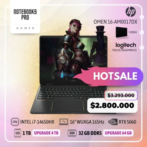 HP OMEN 16-AM0017DX - i7-14650HX - SSD 1 TB - 32 GB RAM DDR5 - RTX 5060 - 16" WUXGA 165Hz - Teclado Retroiluminado - 16 Núcleos