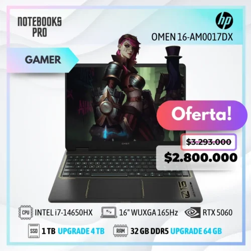 HP OMEN 16-AM0017DX - i7-14650HX - SSD 1 TB - 32 GB RAM DDR5 - RTX 5060 - 16" WUXGA 165Hz - Teclado Retroiluminado - 16 Núcleos