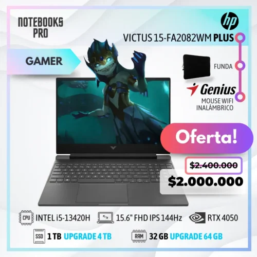HP VICTUS 15-FA2082WM PLUS - i5-13420H - SSD 1 TB - 32 GB RAM - 15.6" FHD IPS 144Hz - RTX 4050- 8 Nucleos- Teclado retroiluminado