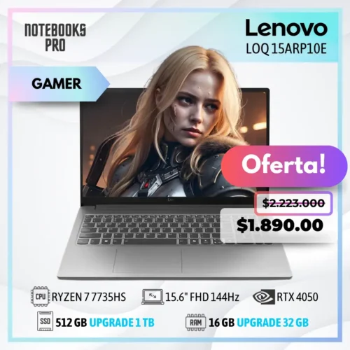 LENOVO LOQ 15ARP10E - RYZEN 7 7735HS - SSD 512 GB - 16 GB RAM DDR5 - 15.6" FHD 144Hz - RTX 4050 - Teclado retroiluminado - 8 núcleos