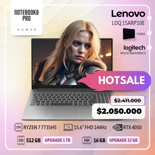 LENOVO LOQ 15ARP10E - RYZEN 7 7735HS - SSD 512 GB - 16 GB RAM DDR5 - 15.6" FHD 144Hz - RTX 4050 - Teclado retroiluminado - 8 núcleos