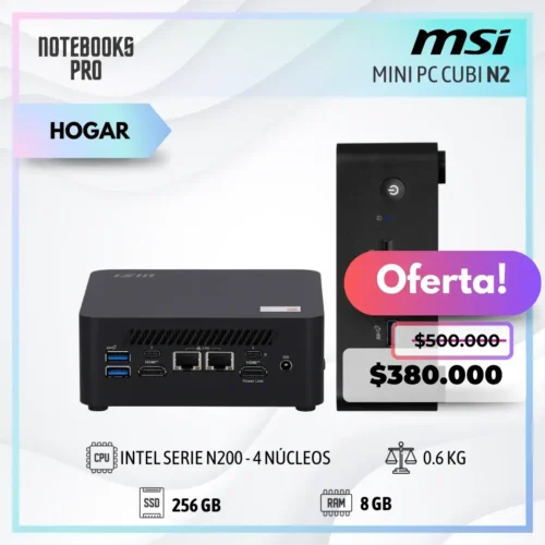 MINI PC MSI CUBI N2 - INTEL SERIE N200 - SSD 256 GB - 8 GB RAM - 4 Núcleos