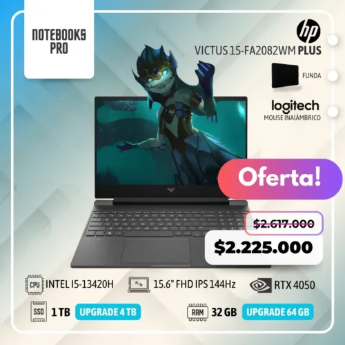 HP VICTUS 15-FA2082WM PLUS - i5-13420H - SSD 1 TB - 32 GB RAM - 15.6" FHD IPS 144Hz - RTX 4050- 8 Nucleos- Teclado retroiluminado