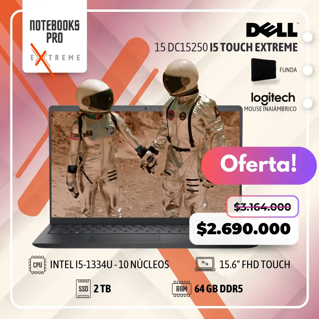 DELL 15 DC15250 EXTREME - i5-1334U - 2 TB SSD - 64 GB RAM DDR5 - 15.6" FHD Touch- 10 Núcleos