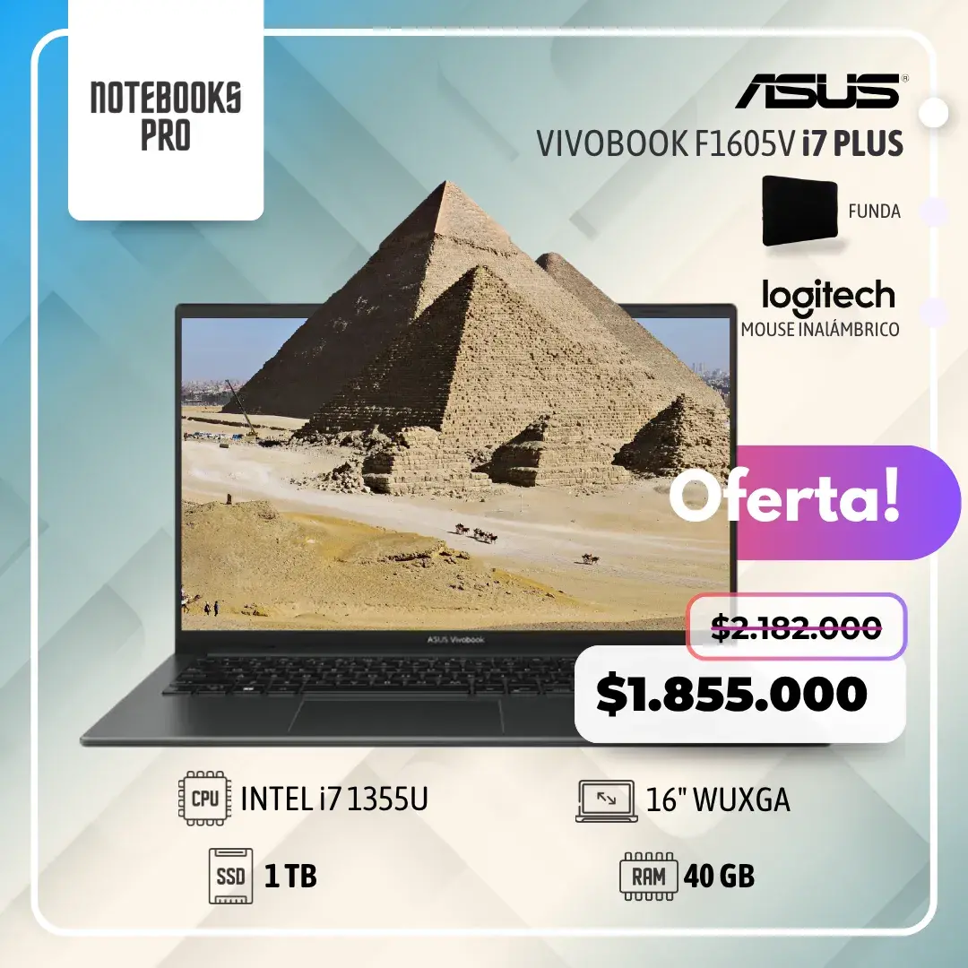 ASUS VIVOBOOK F1605V PLUS - i7 1355u - SSD 1 TB - 40 GB RAM - 16" FHD - 10 Núcleos