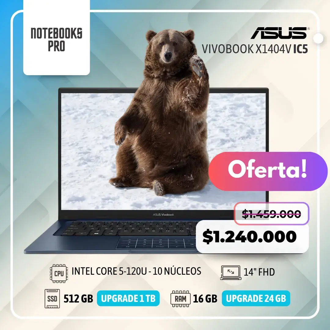 ASUS VIVOBOOK X1404V - INTEL CORE 5-120U - SSD 512 GB - 16 GB RAM - 14" FHD