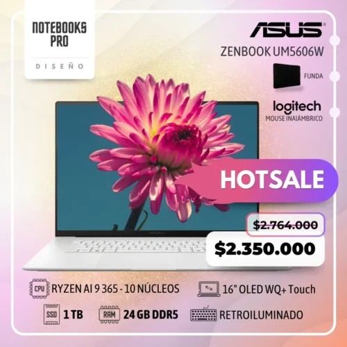 ASUS ZENBOOK UM5606W - RYZEN AI 9 365 - SSD 1 TB - 24 GB RAM DDR5 - 16" OLED WQ+ Touch - Teclado Retroiluminado - 10 Núcleos