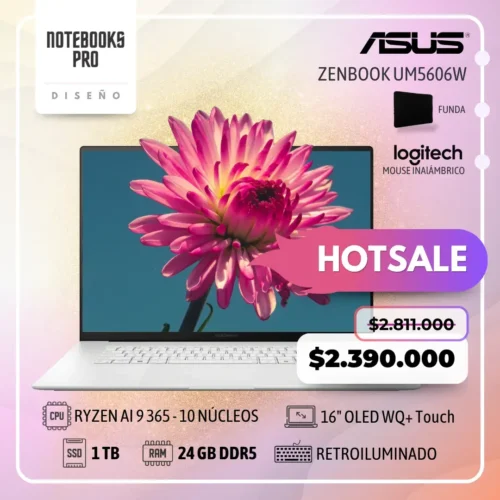 ASUS ZENBOOK UM5606W - RYZEN AI 9 365 - SSD 1 TB - 24 GB RAM DDR5 - 16" OLED WQ+ Touch - Teclado Retroiluminado - 10 Núcleos