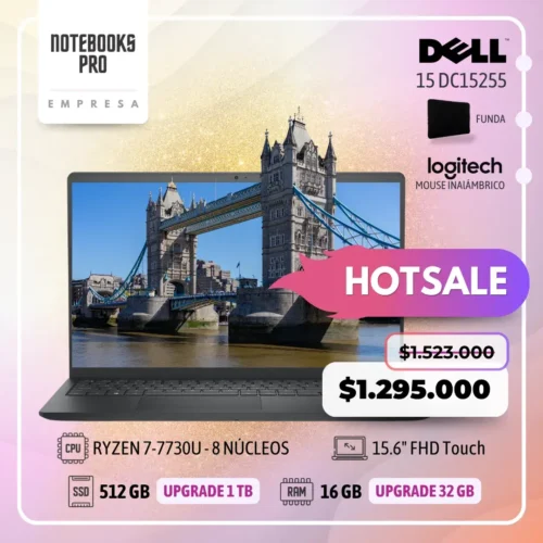 DELL 15 DC15255 - RYZEN 7-7730U - 512 GB  SSD - 16 GB RAM - 15.6" FHD Touch - 8 Núcleos