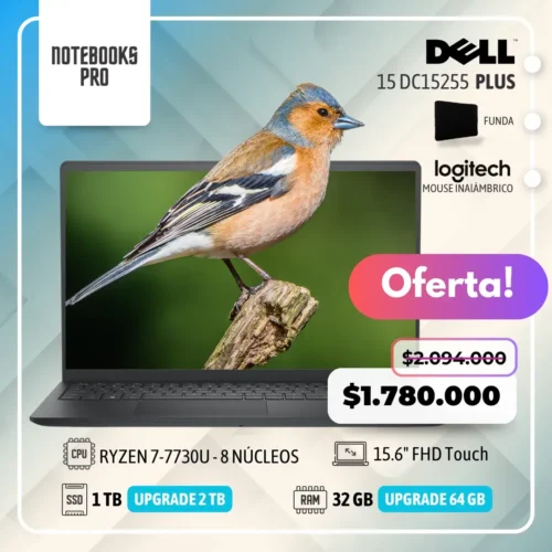 DELL 15 DC15255 PLUS - RYZEN 7-7730U - 1TB GB  SSD - 32 GB RAM - 15.6" FHD Touch - 8 Núcleos