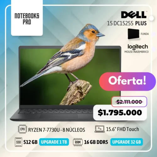 DELL 15 DC15255 PLUS - RYZEN 7-7730U - 1TB GB  SSD - 32 GB RAM - 15.6" FHD Touch - 8 Núcleos