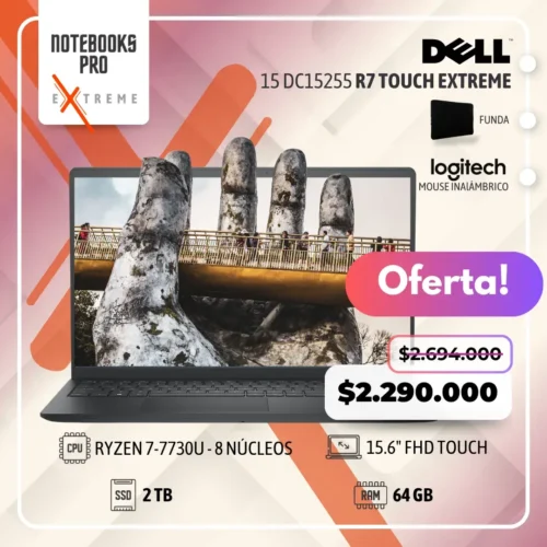DELL 15 DC15255 EXTREME - RYZEN 7-7730U - 2 TB  SSD - 64 GB RAM - 15.6" FHD Touch - 8 Núcleos