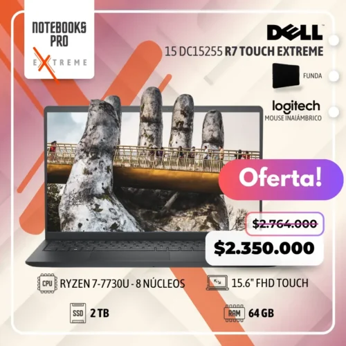 DELL 15 DC15255 EXTREME - RYZEN 7-7730U - 2 TB  SSD - 64 GB RAM - 15.6" FHD Touch - 8 Núcleos