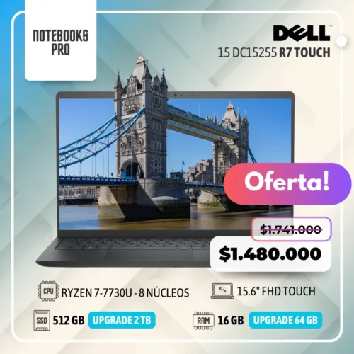 DELL 15 DC15255 - RYZEN 7-7730U - 512 GB  SSD - 16 GB RAM - 15.6" FHD Touch - 8 Núcleos