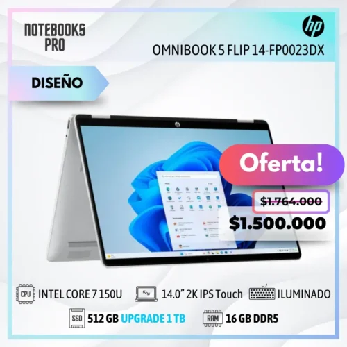 HP OmniBook 5 FLIP 14-FP0023DX - Intel Core 7 150U - SSD 512 GB - 16 GB RAM DDR5 - 14.0” 2K IPS LED Touch °360